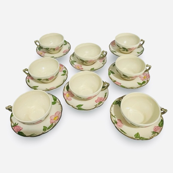 Vintage 1950s Franciscan Desert Rose Cup and Saucer Set of 8